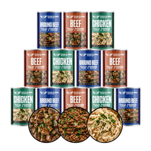 Emergency Survival Food Mixed Case - Canned Beef, Chicken, Ground Beef  - Up To 25 Year Shelf Life - Stealth Angel Survival